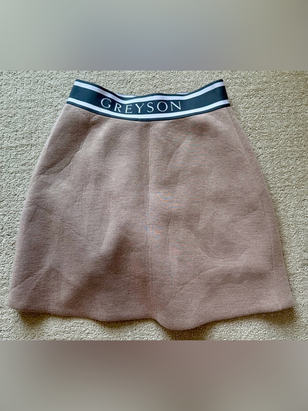 Greyson Taupe A-Line Skirt with Branded Navy Waistband